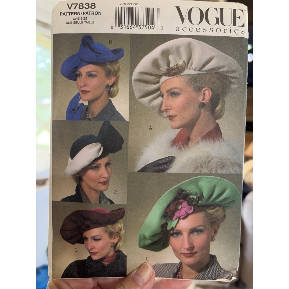 Vogue Patterns Misses Hats V7838 Vintage 1930s 1940s Style Sewing Pattern Uncut